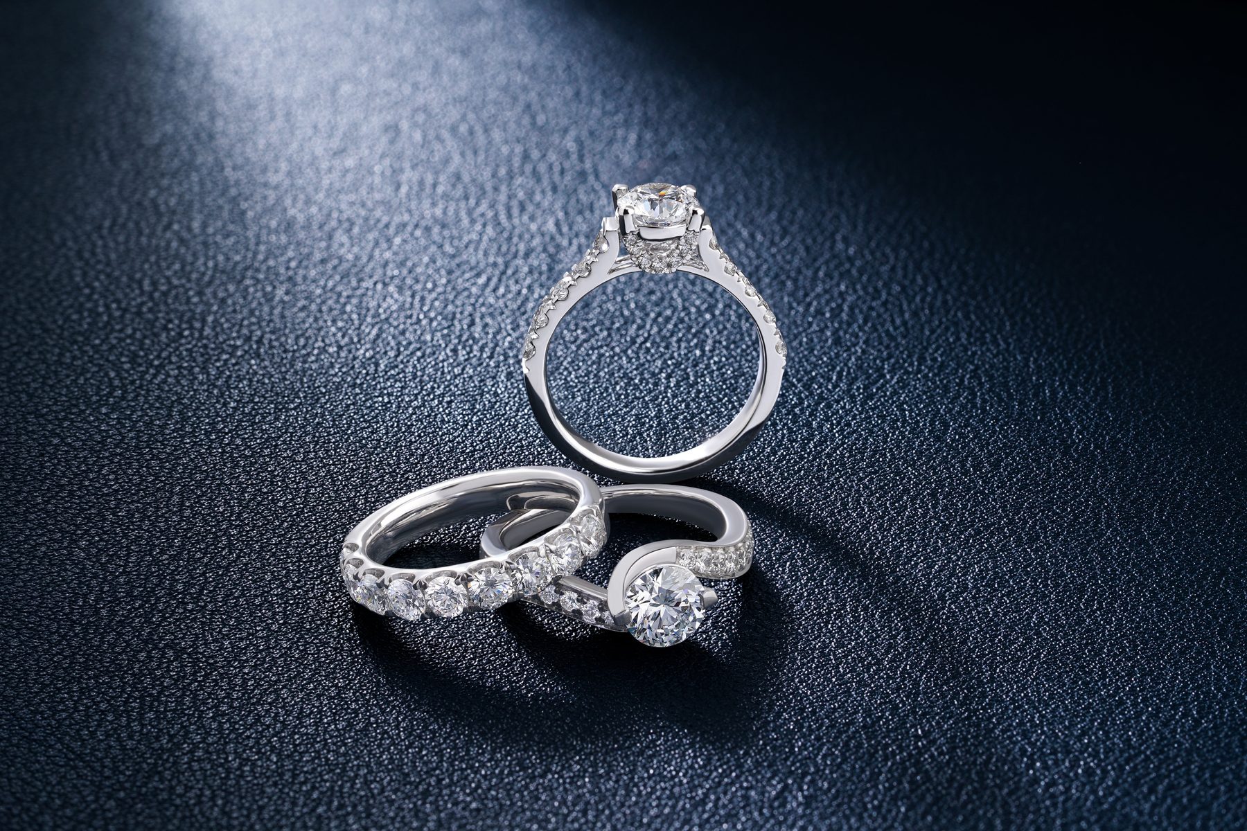 Diamond engagement rings and wedding bands in white gold